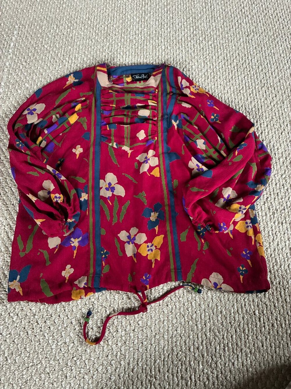 Vintage Diane Freis Original Red Floral Blouse Medium